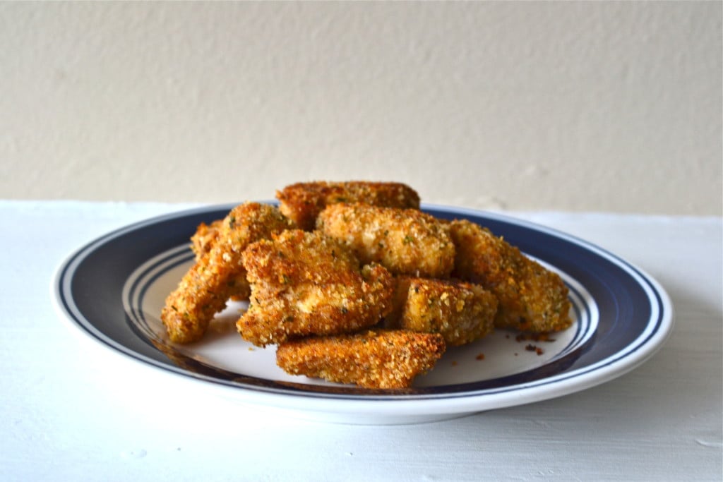 A plate of baked chicken nuggets