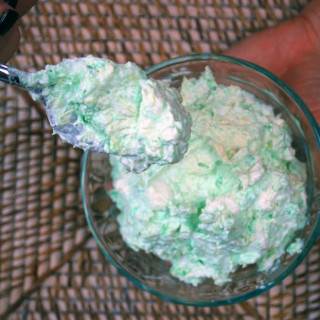 Watergate salad with spoon