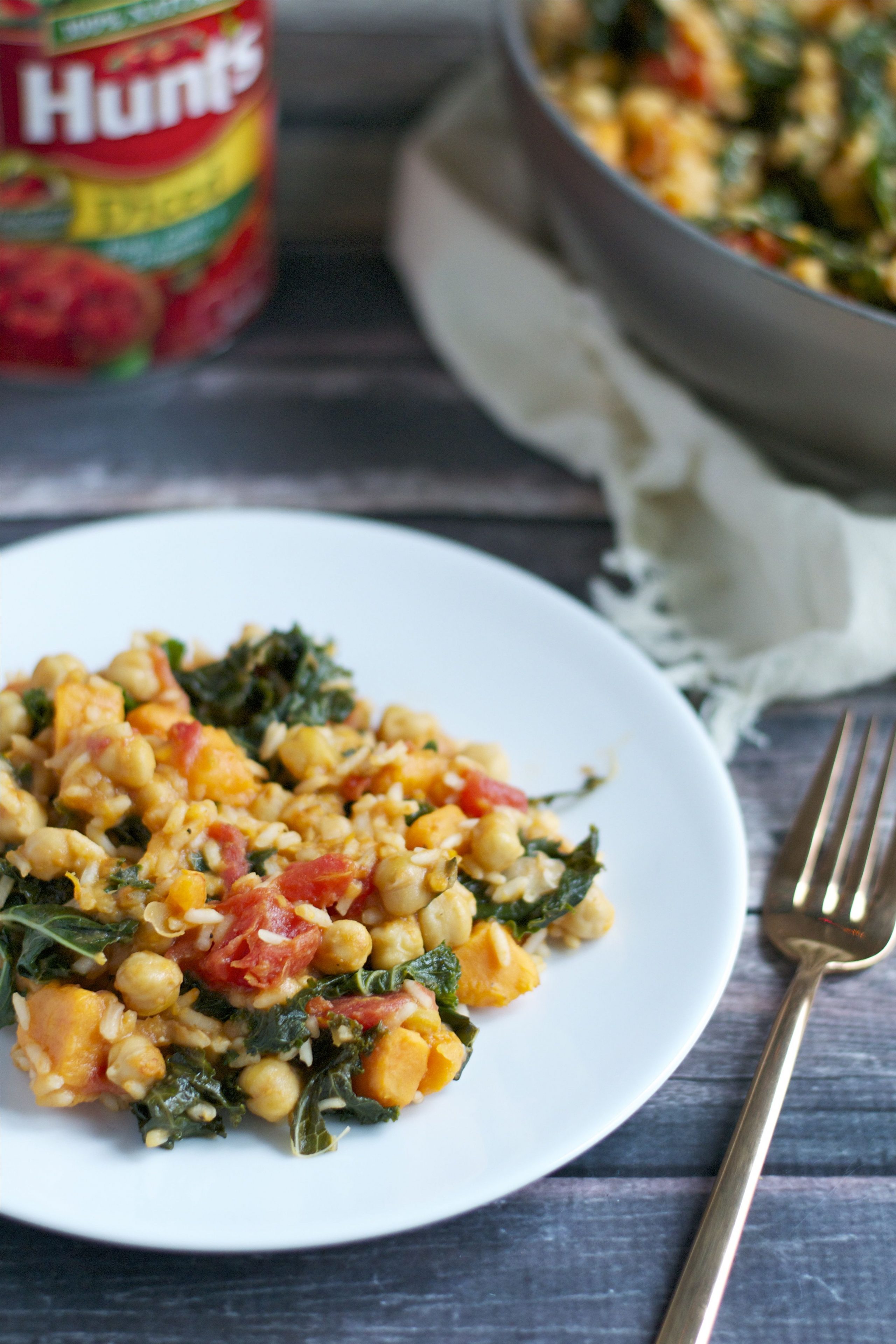 One Pot Sweet Potato, Tomato and Kale Rice Skillet