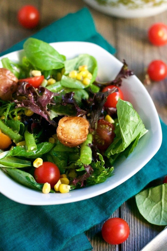 Mustard Greens Salad with Roasted Potatoes and Tomatoes - Eating