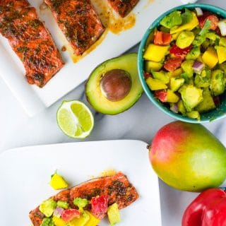 Honey Glazed Salmon with Avocado Mango Salsa (GF, DF) - A Dash of Megnut