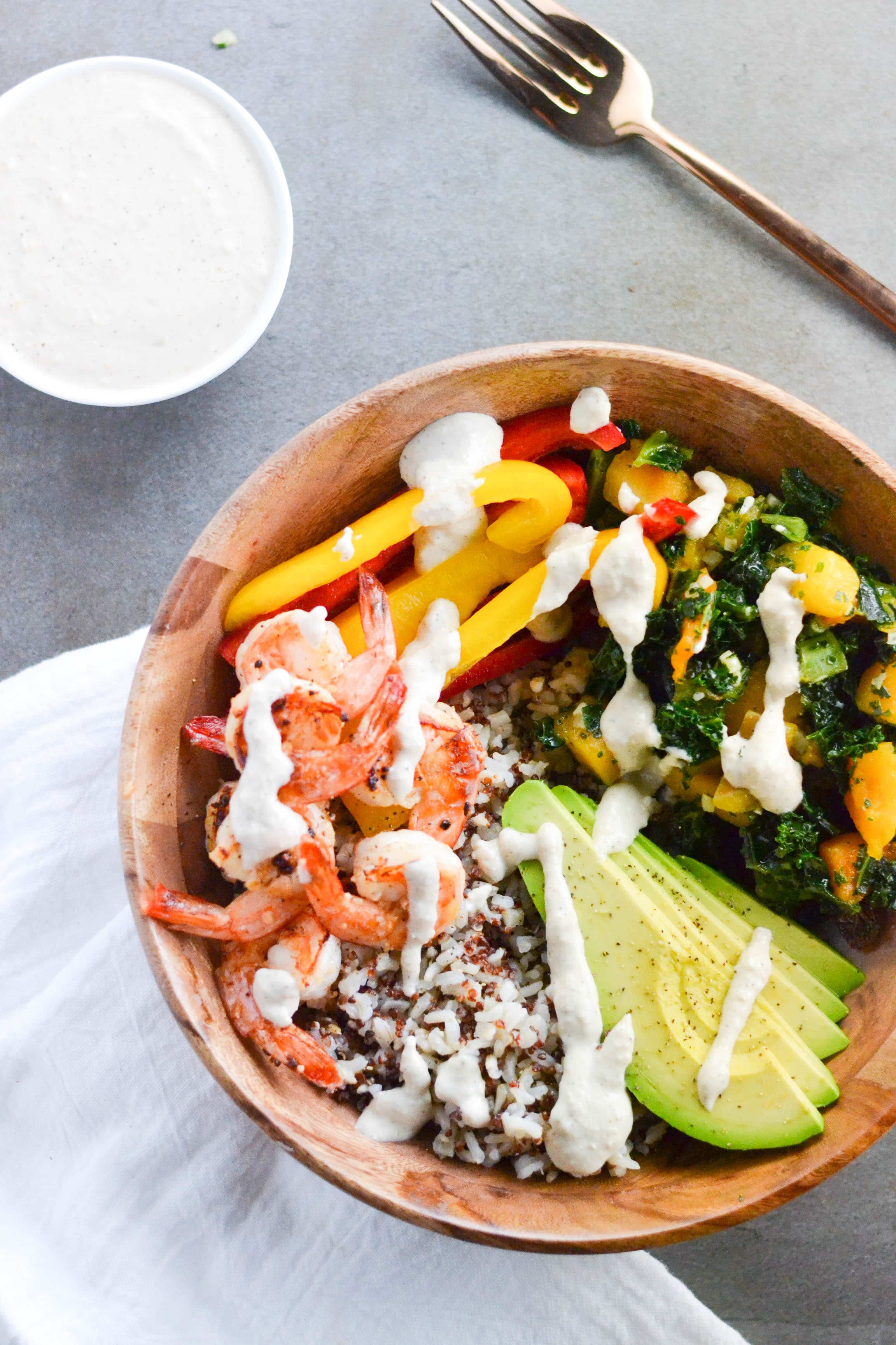 Shrimp Grain Bowl with Creamy Cashew Sauce A Dash of Megnut