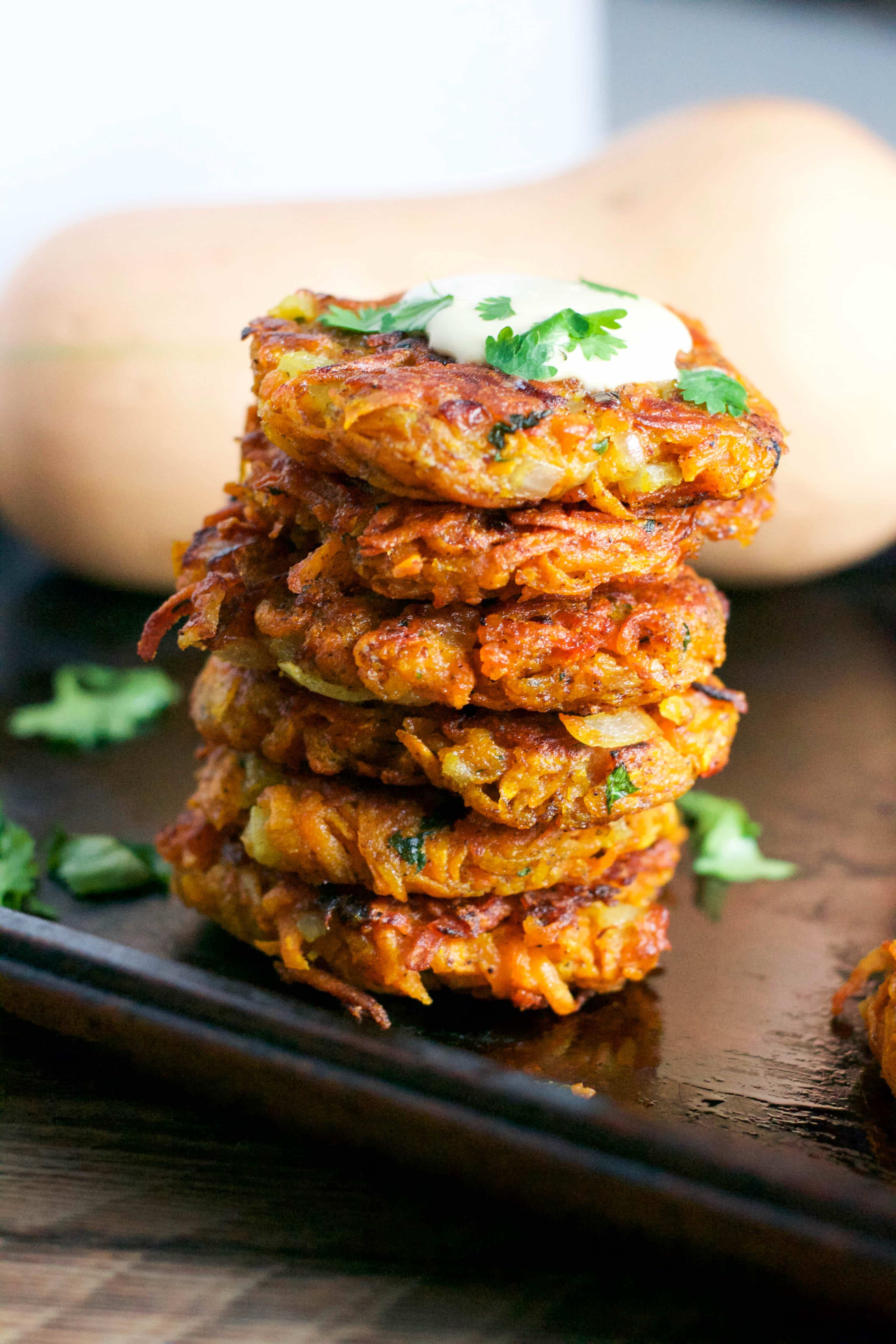 Vegan Curried Butternut Squash Fritters (GF, DF, V) - A Dash of Megnut