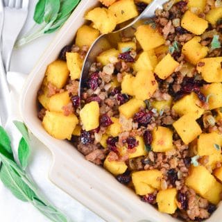 Cranberry Pork Polenta Stuffing (GF, DF) - A Dash of Megnut