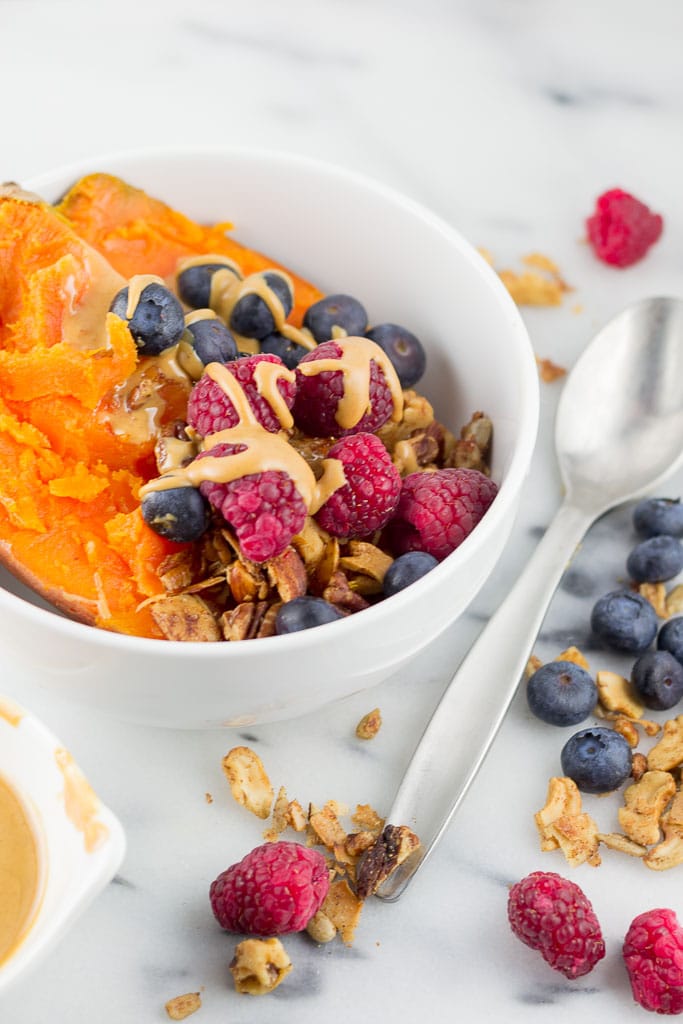 Baked Sweet Potato Breakfast Bowl with Berries