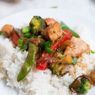 This gluten-free chicken teriyaki stir fry makes a great weeknight meal or meal prep recipe! Homemade teriyaki sauce is the star in this recipe! Get loads of beautiful and vibrant vegetables in each bite, too!
