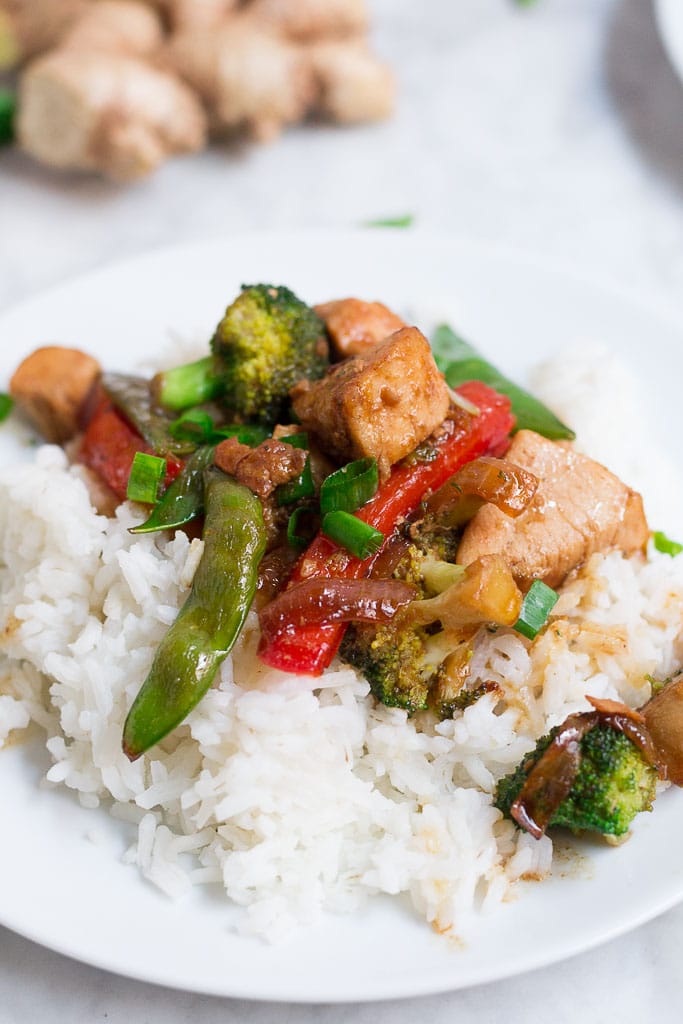 This gluten-free chicken teriyaki stir fry makes a great weeknight meal or meal prep recipe! Homemade teriyaki sauce is the star in this recipe! Get loads of beautiful and vibrant vegetables in each bite, too! 