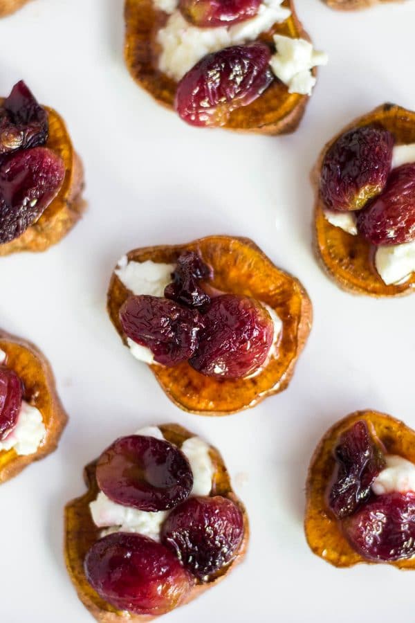 Sweet Potato Rounds with Roasted Grapes and Goat Cheese