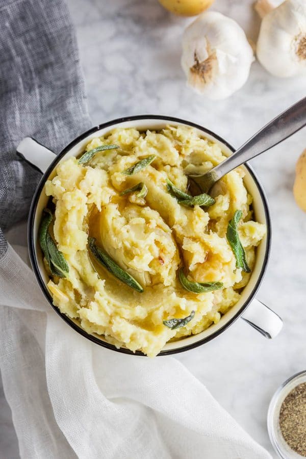 Roasted Garlic Mashed Potatoes with Brown Butter and Sage