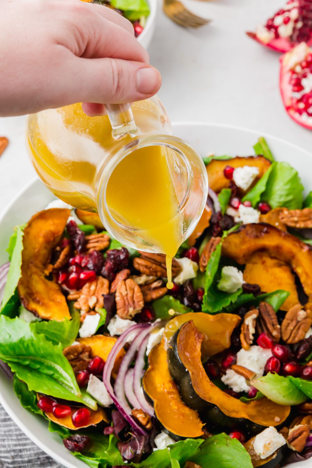 Roasted Acorn Squash Fall Salad with Pomegranate and Goat Cheese