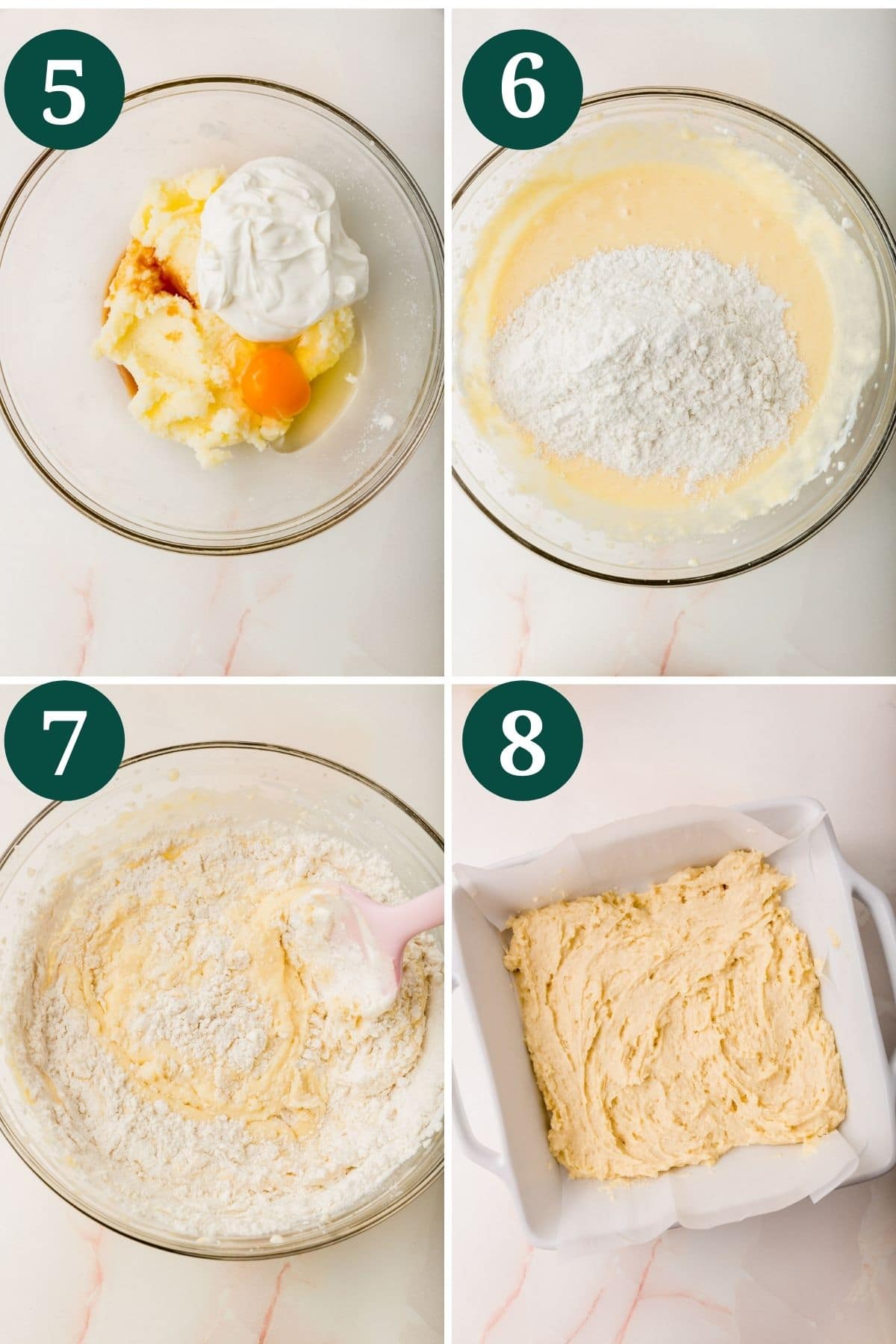 A collage of photos showing the process of making gluten-free coffee cake. 