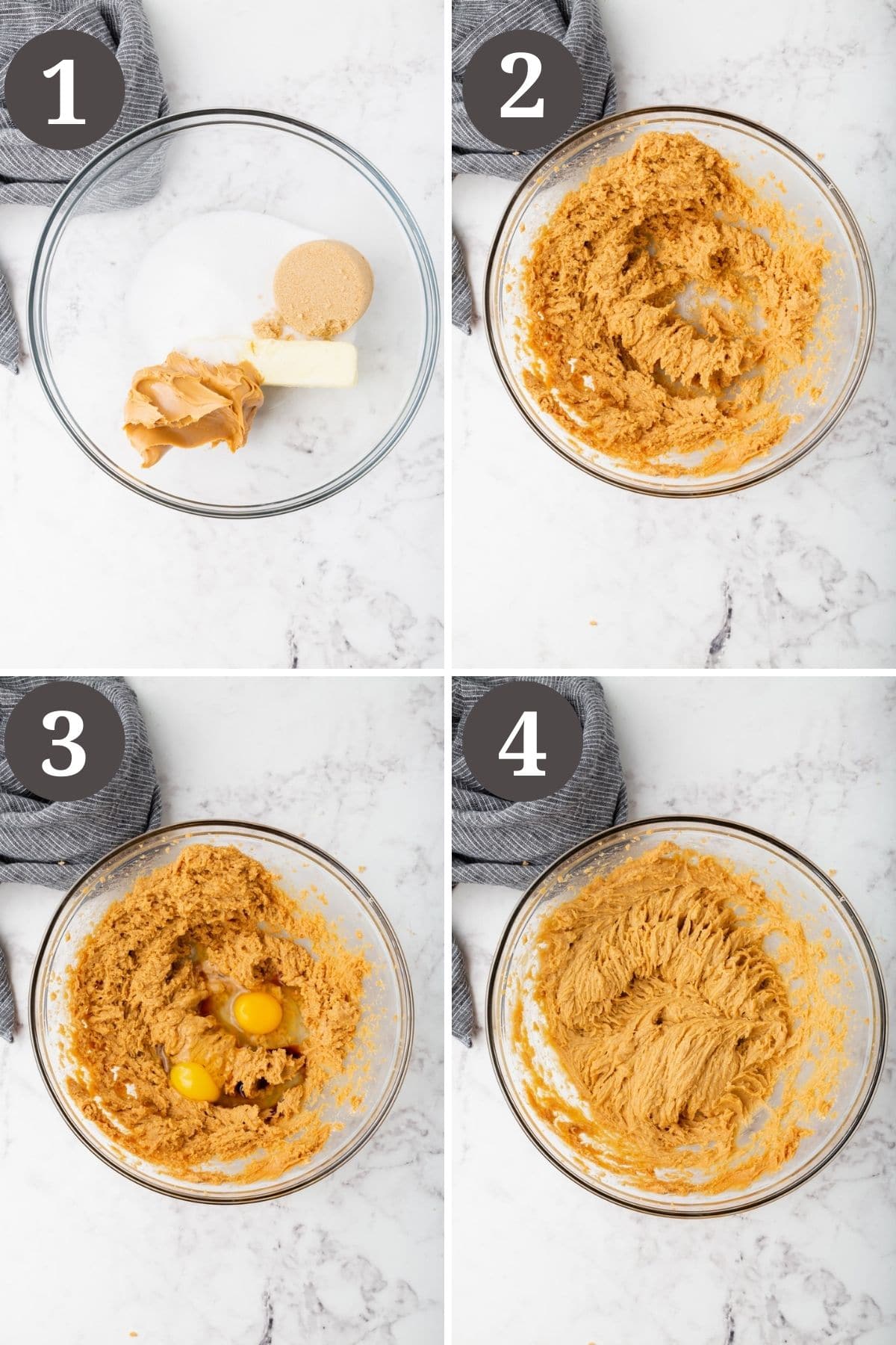 Steps 1-4 for making gluten-free monster cookies.