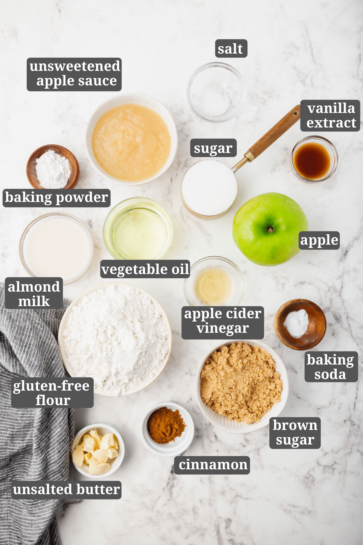 ingredients for making gluten-free apple cinnamon muffins