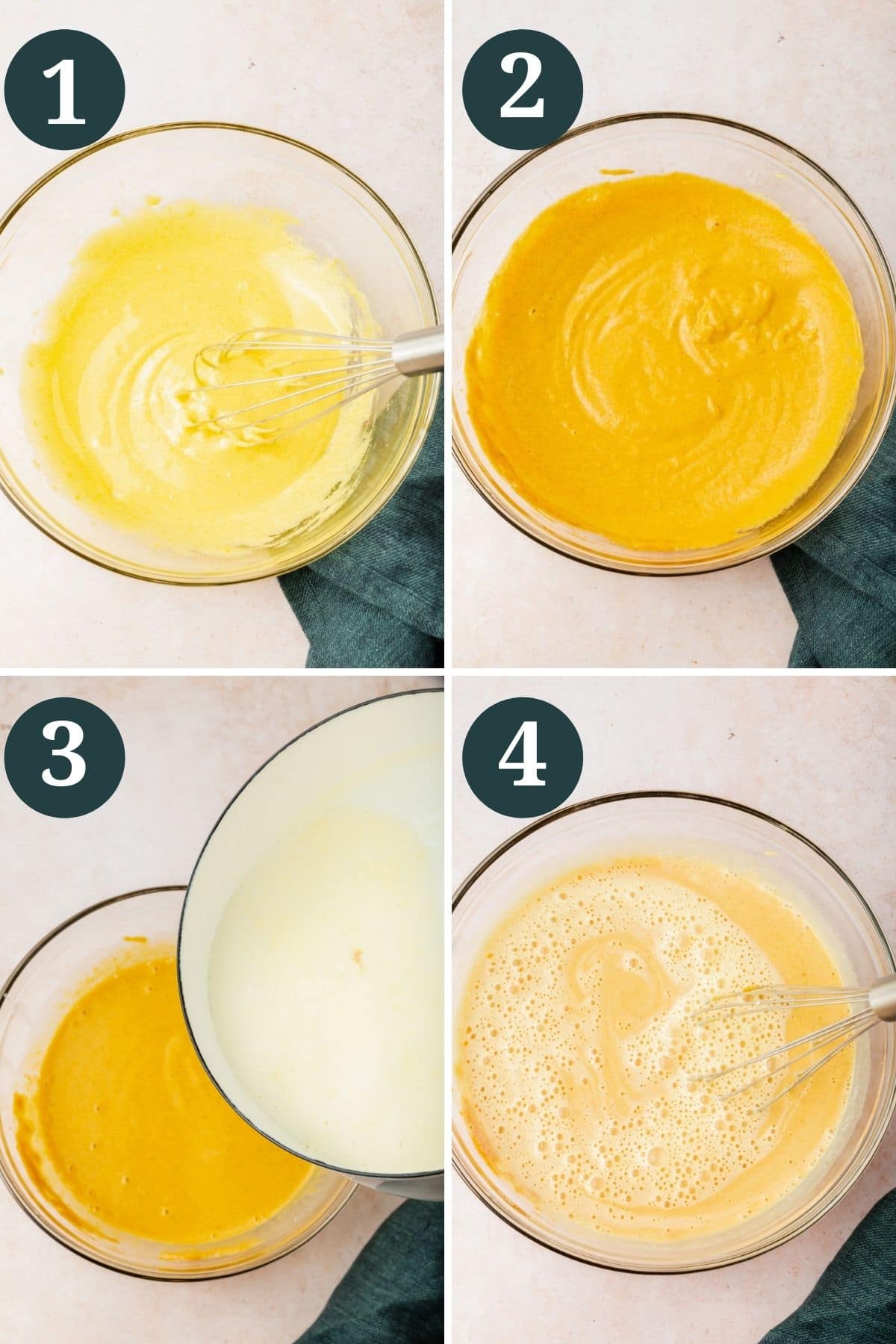 Steps 1-4 for making pumpkin creme brulee.
