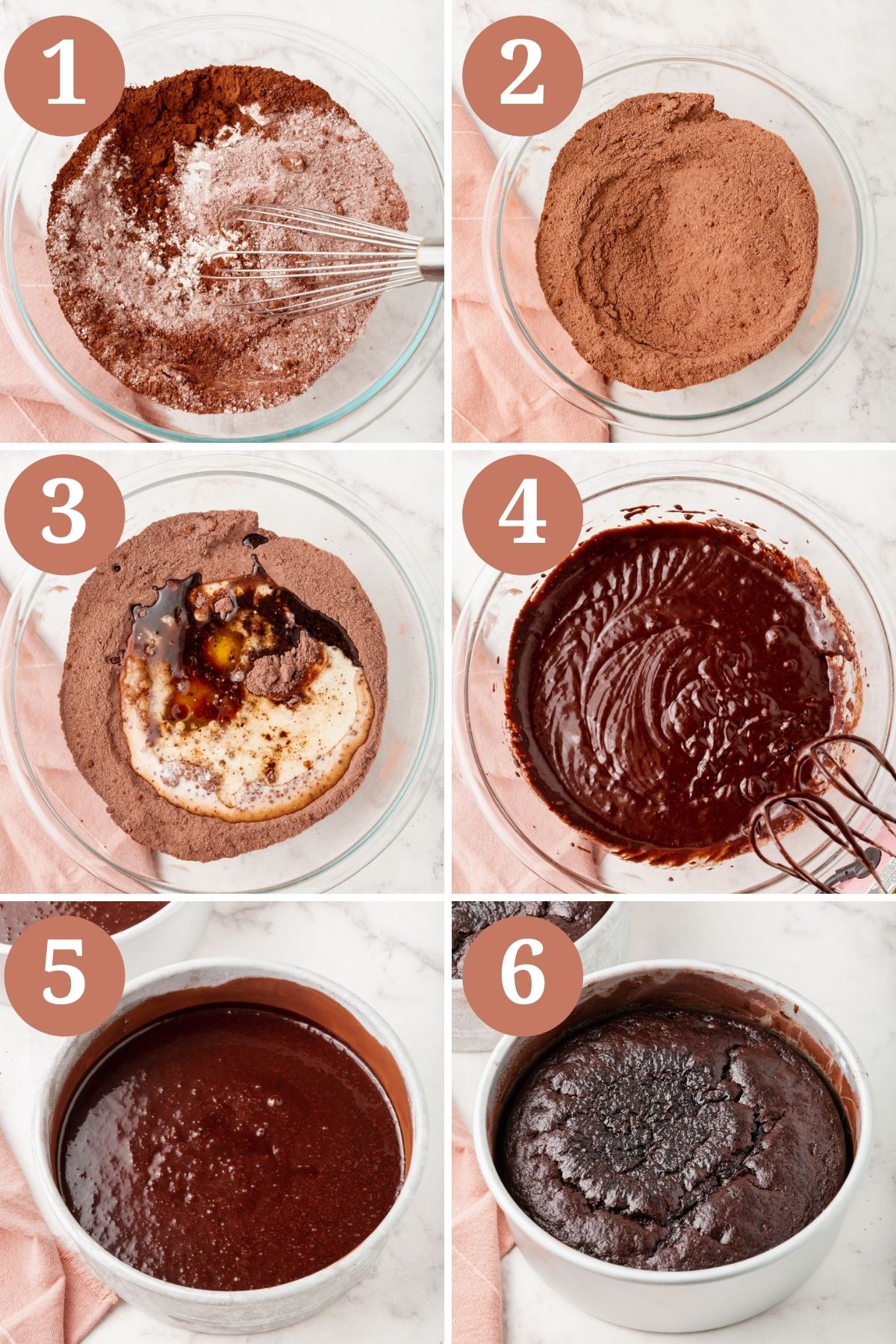 Steps for making gluten-free chocolate cake.