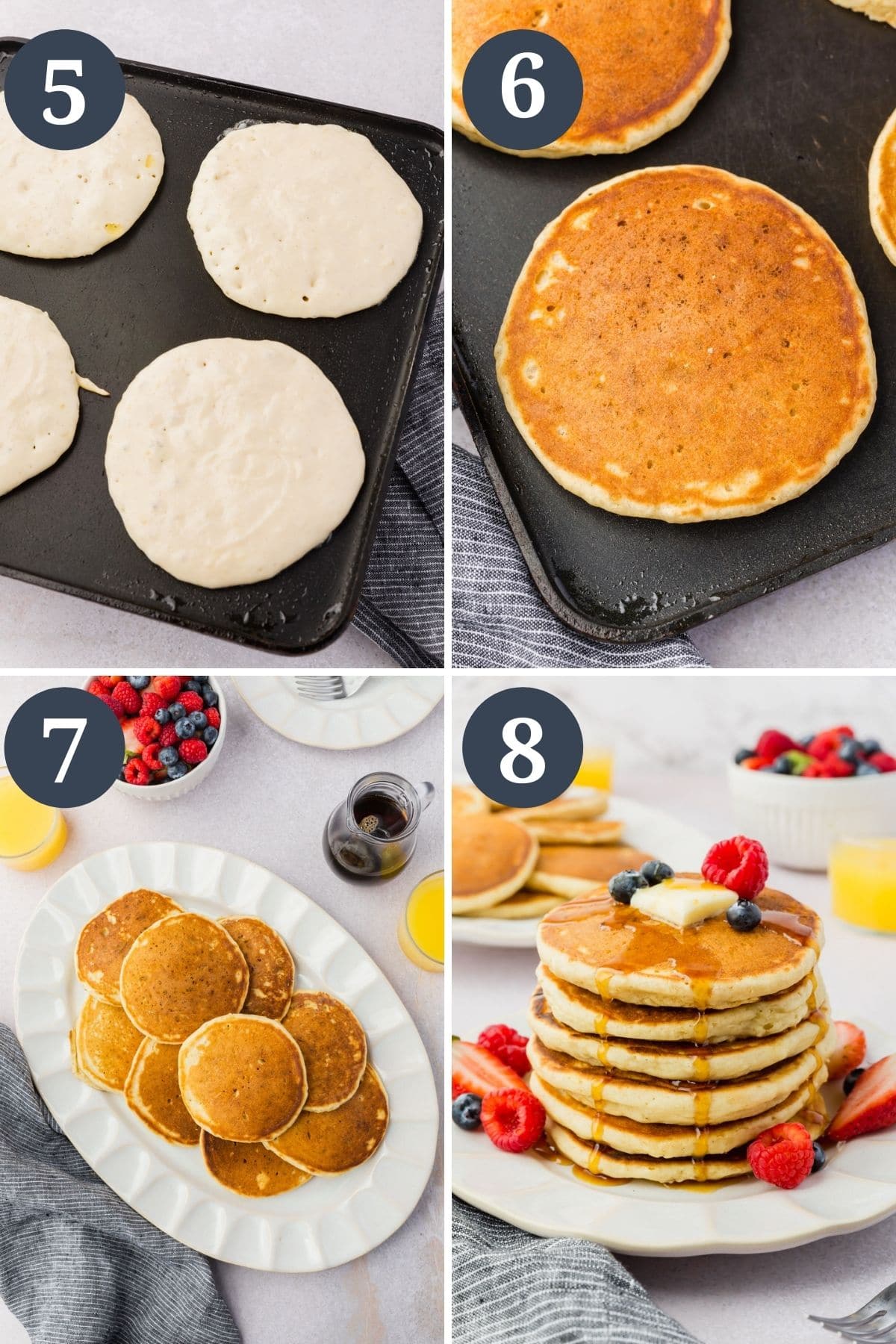 Steps 5-8 for making gluten-free pancakes.