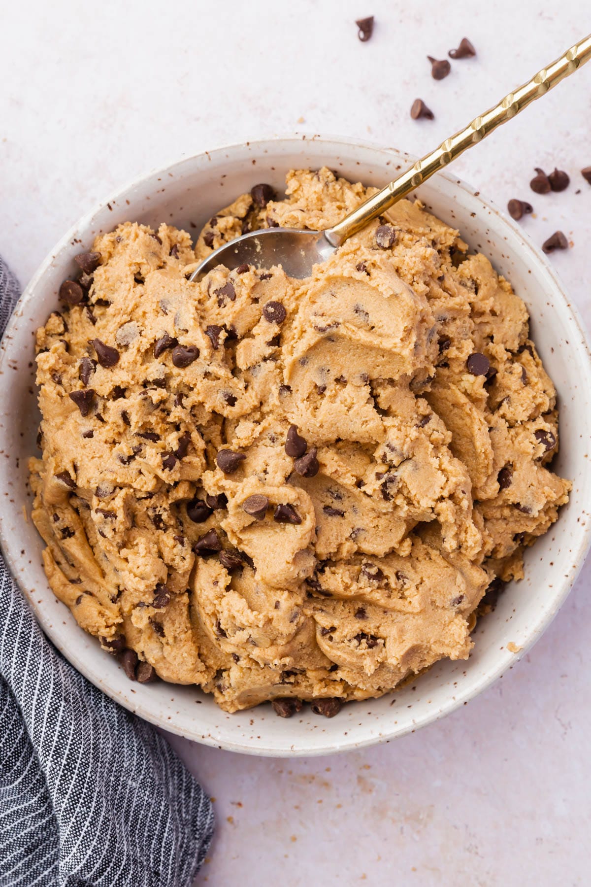 A bowl of gluten-free edible cookie dough.