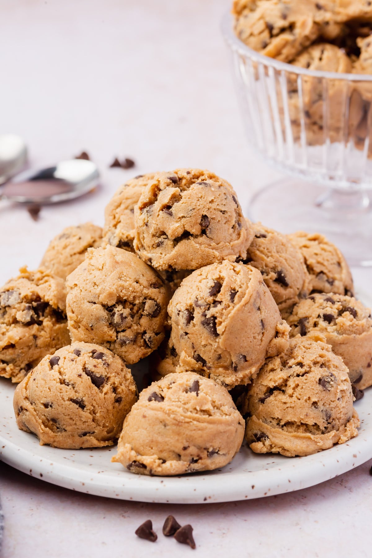 A plate of gluten-free edible cookie dough balls.