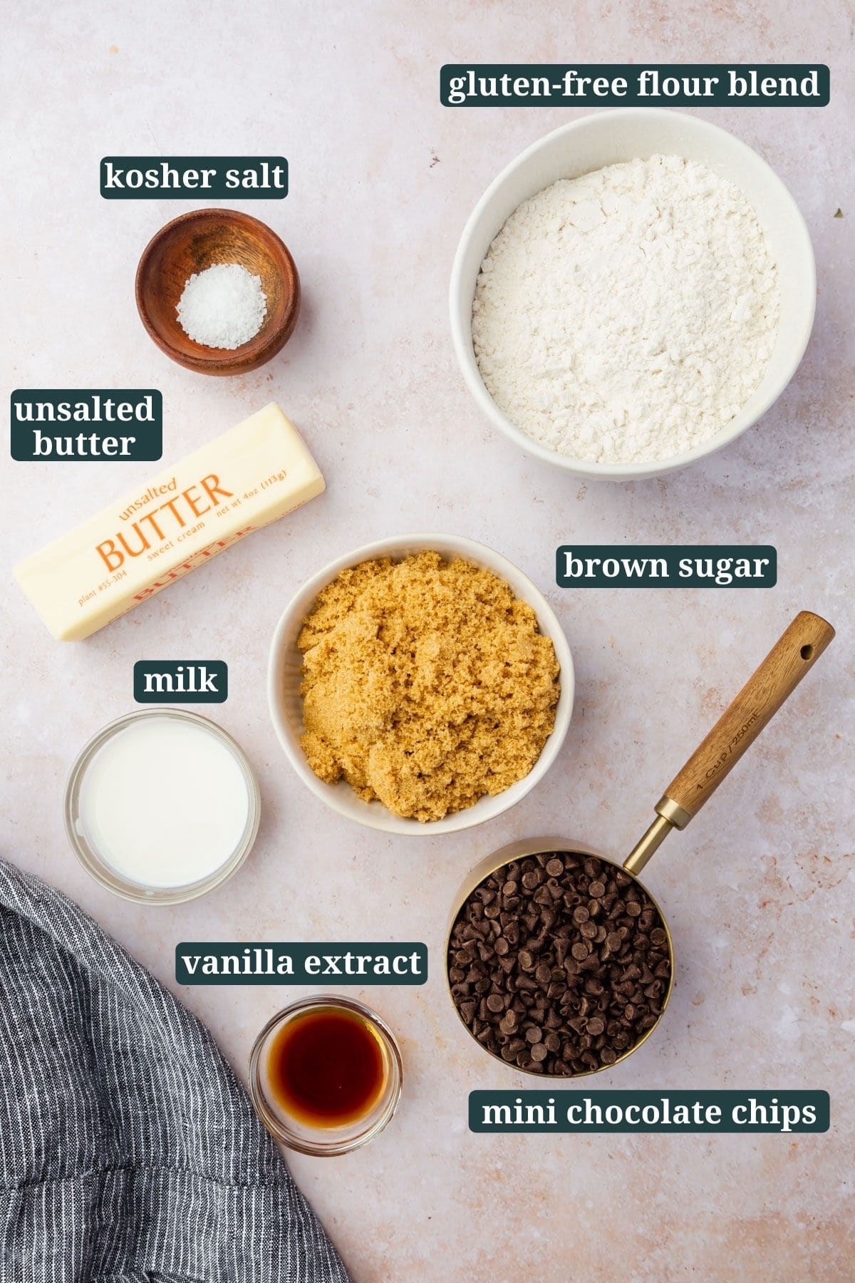 Ingredients for making gluten-free edible cookie dough.