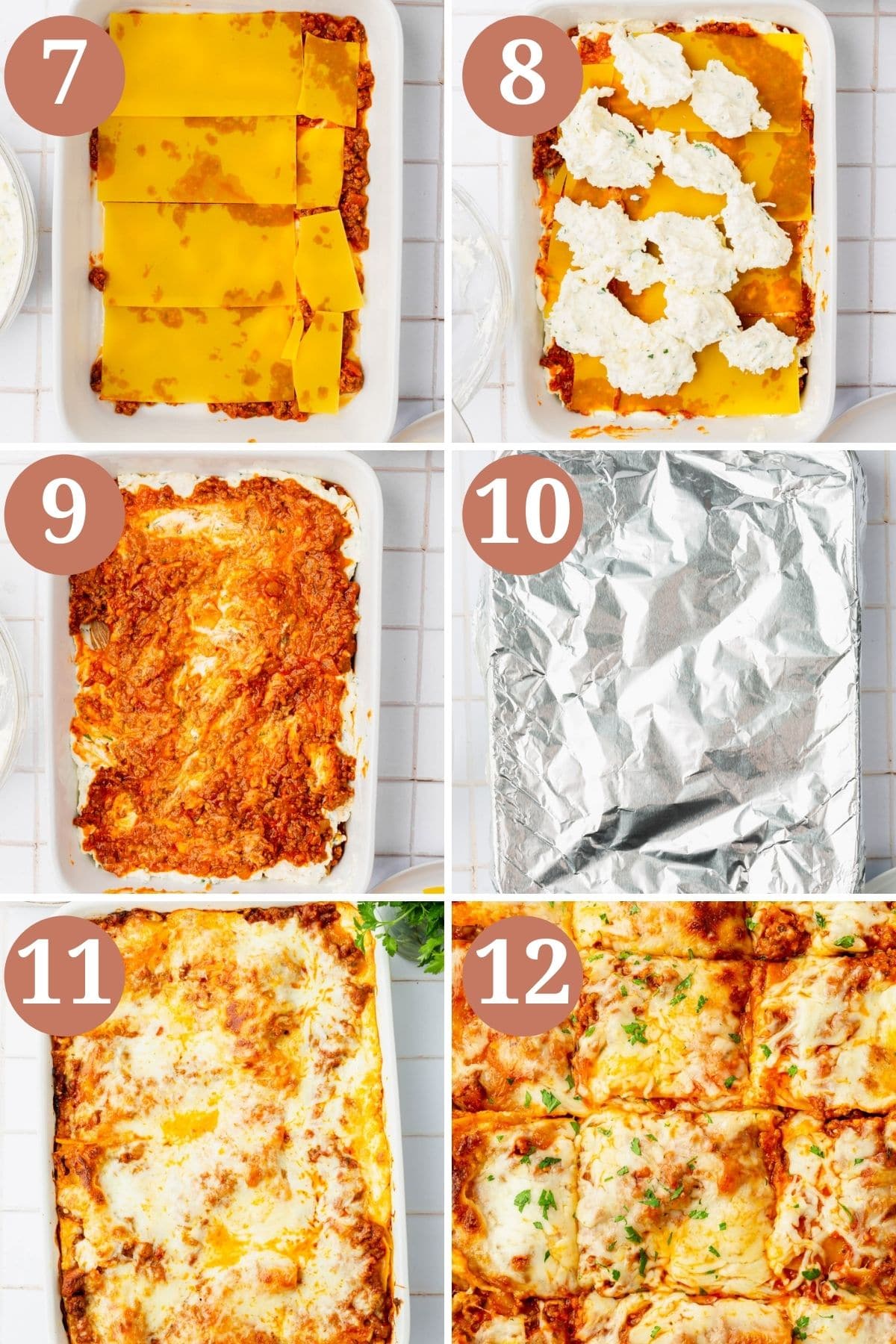 Steps 7-12 for making gluten-free lasagna.