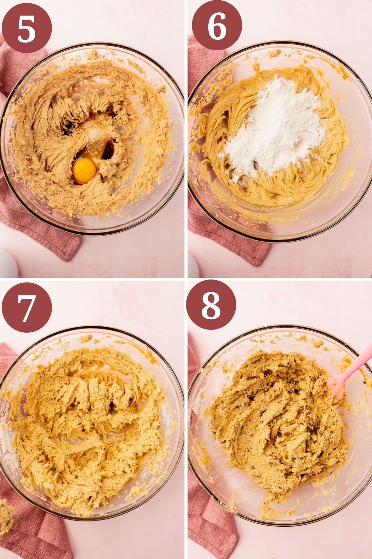 Steps 5-8 for making gluten-free nutella stuffed peanut butter cookies.