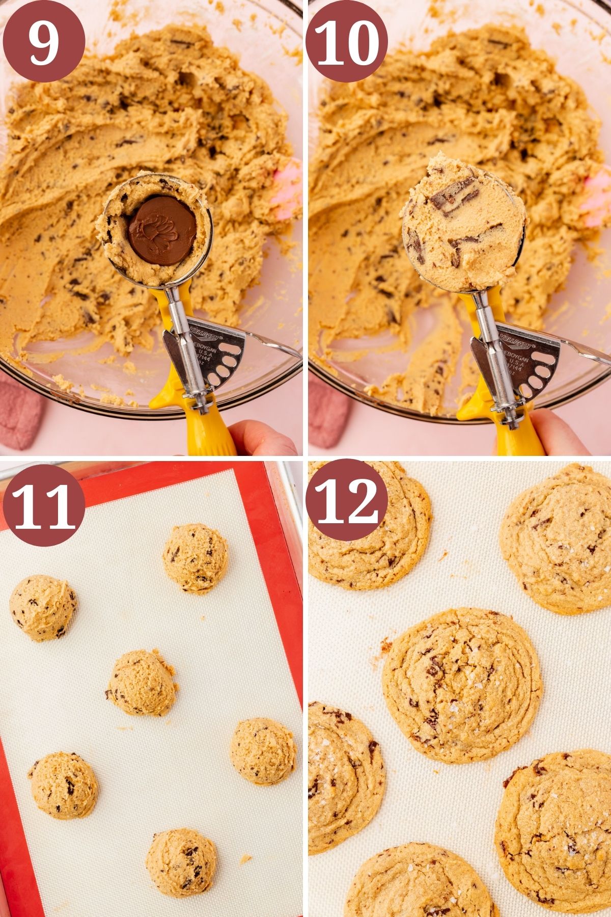 Steps 9-12 for making gluten-free nutella stuffed peanut butter cookies.