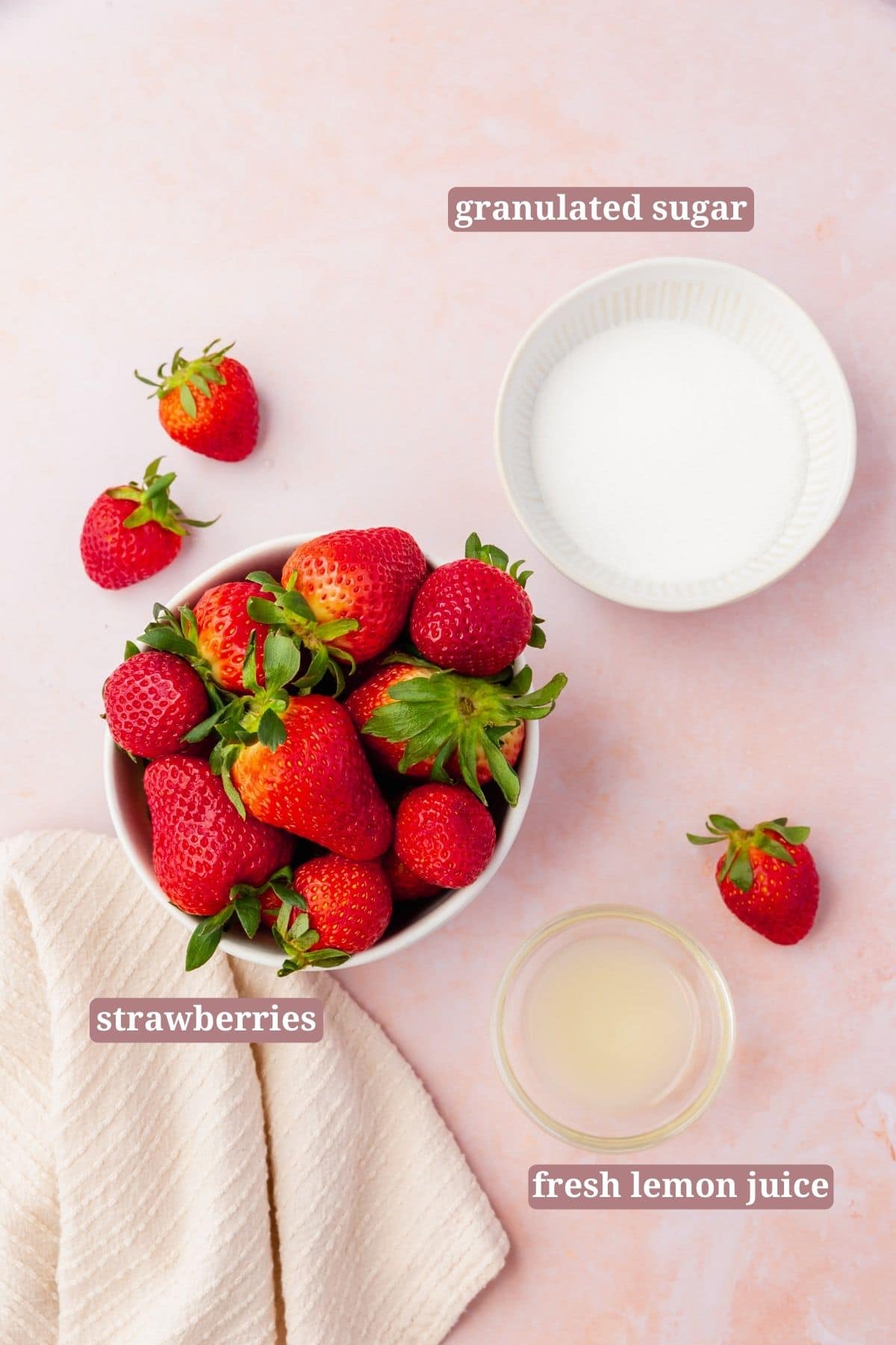 The ingredients for making strawberry coulis.