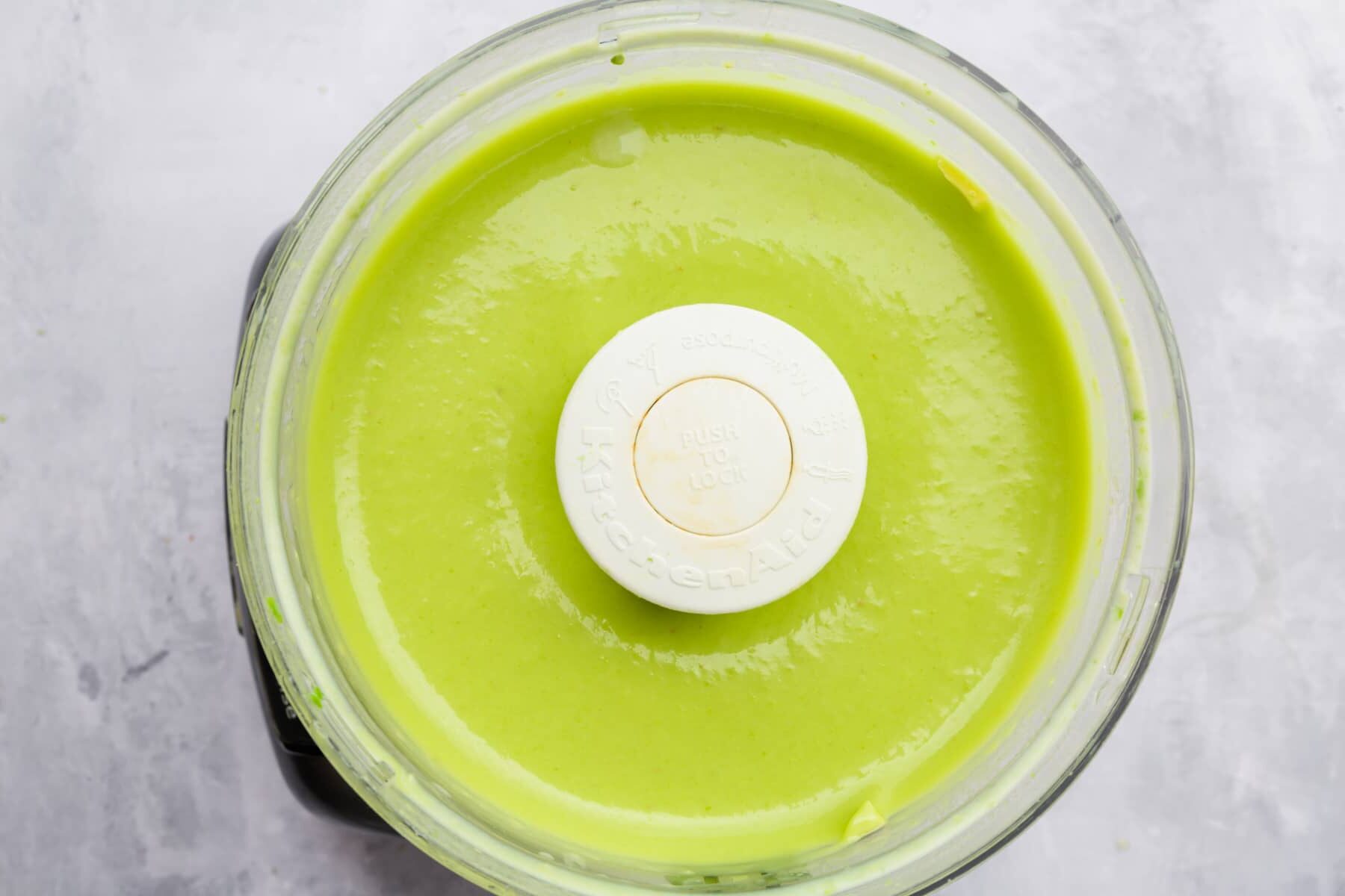 Avocado puree in a food processor.