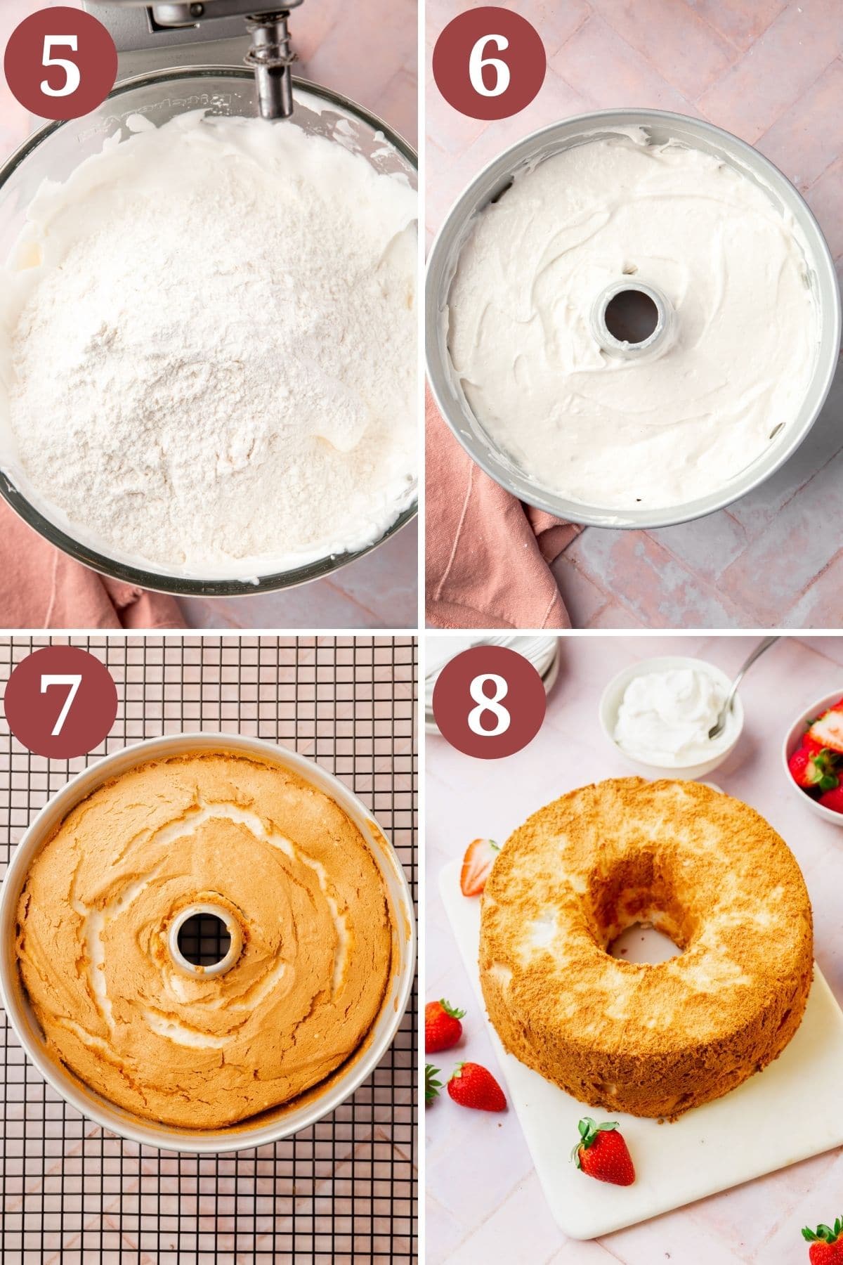 Step by step instructional photos of making a gluten-free angel food cake. 