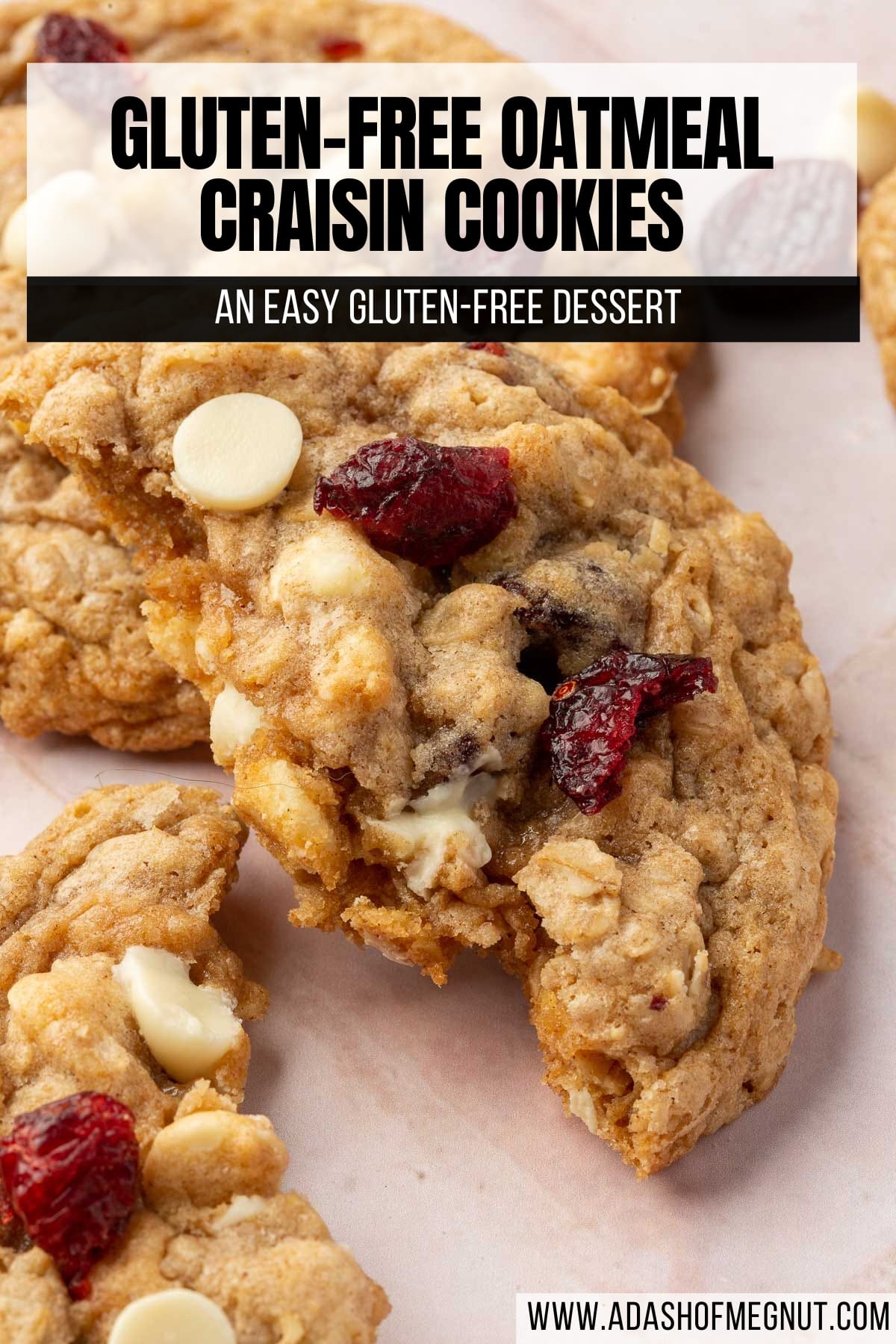 A gluten-free oatmeal cranberry cookie that has been broken in half.