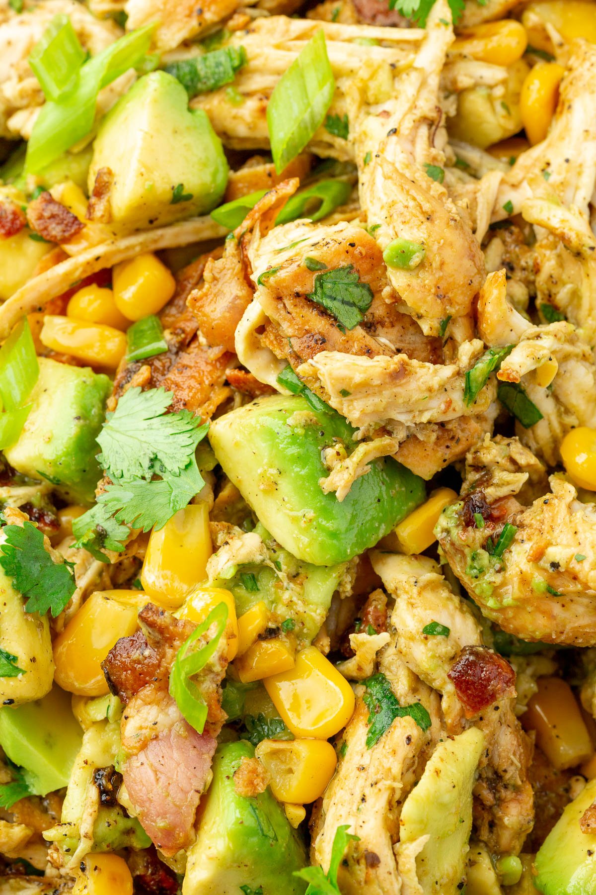Close up image of avocado chicken salad.