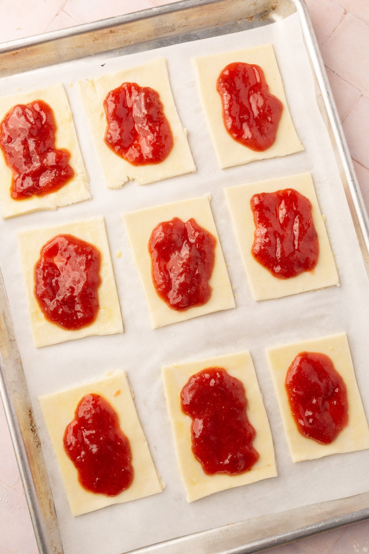 Image of pop tart filling on a baking sheet.