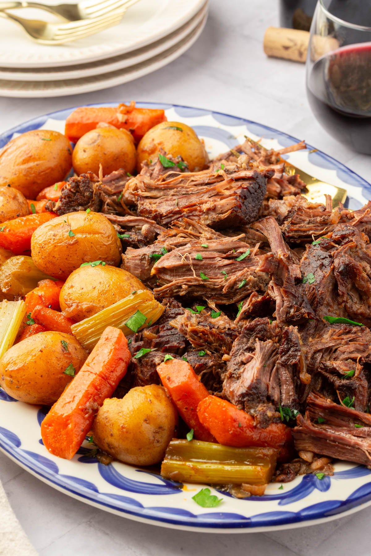Image of gluten-free pot roast plated on a table.