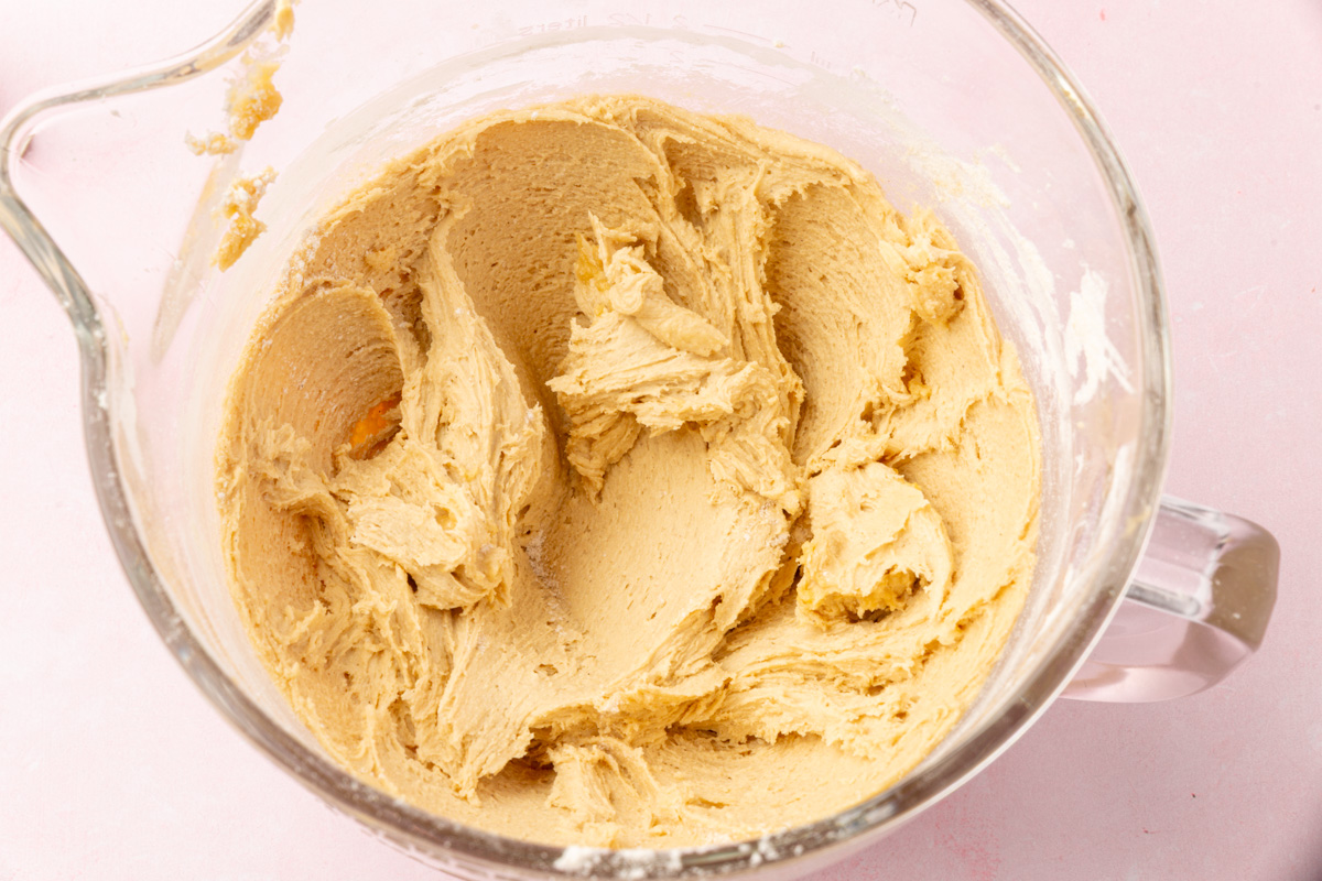 Fully mixed gluten-free cookie dough before adding white chocolate and macadamia nuts.